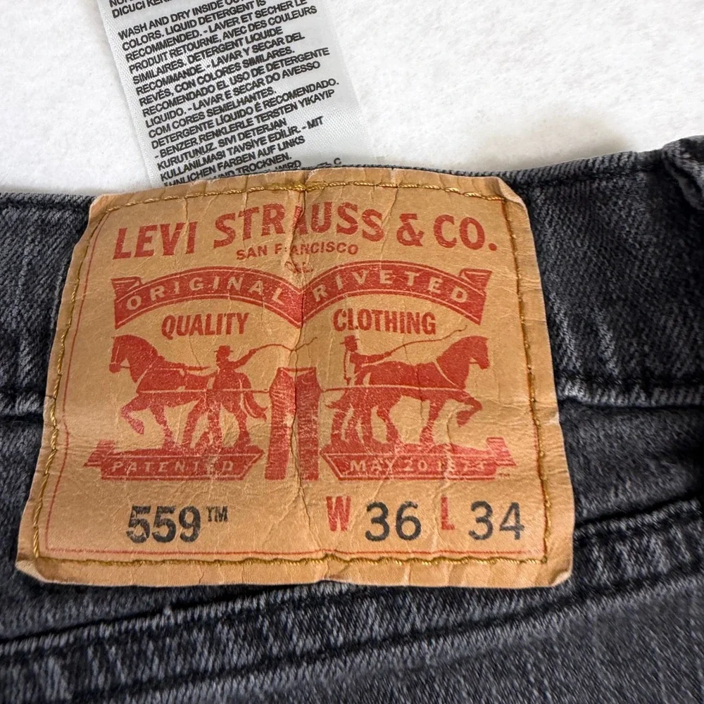 Levis 559 Relaxed Straight Jeans Mens 36x34 Faded Black Charcoal Denim Pants